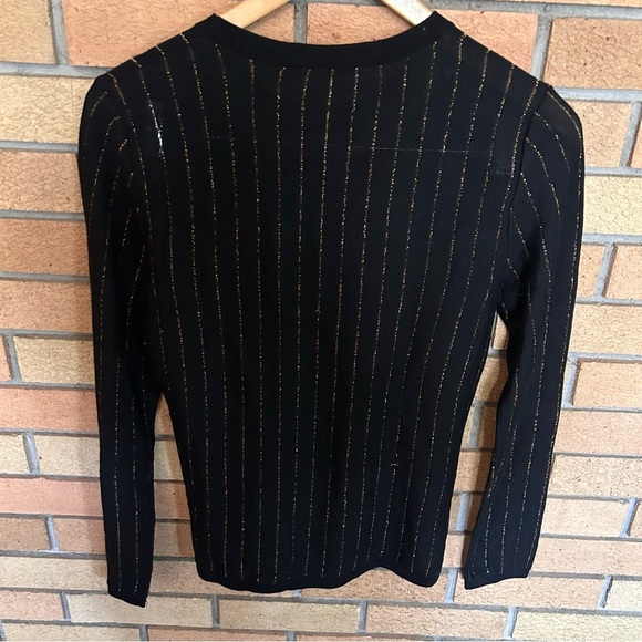 FRAME Striped Metallic Wool-blend Long-sleeve Top Black & Gold Size Small - Picture 6 of 8